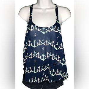 Ocean Drive Anchor Shades Of Blue White Swim Cover Up Sheer Tank Size Small